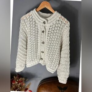 Ba&sh novela ecru openwork short cardigan size 2